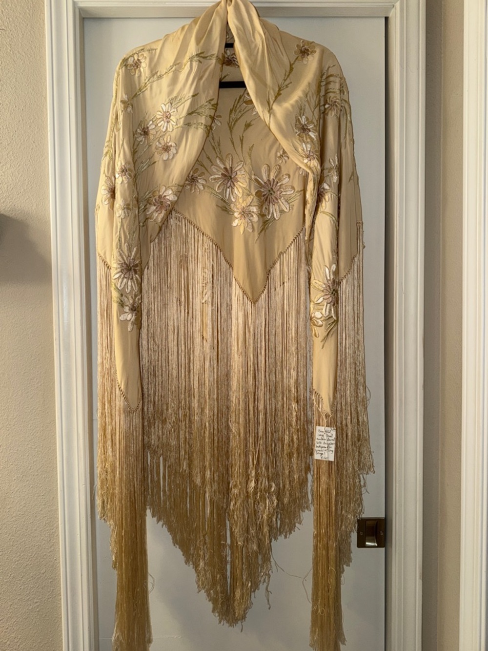 Embroidered Fringe Cape in Cream from the 1920’s